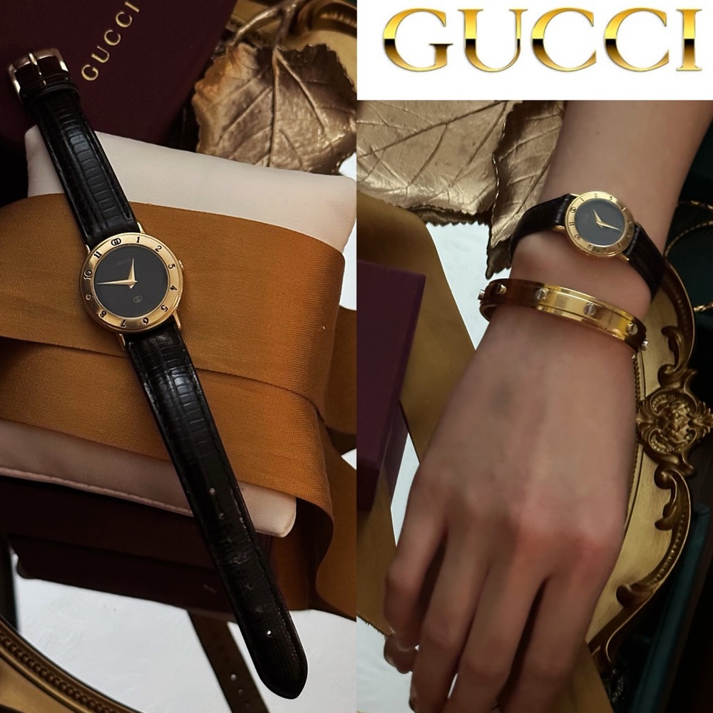 Gucci Vintage Women 3000L Gold Leather Watch Swiss Made